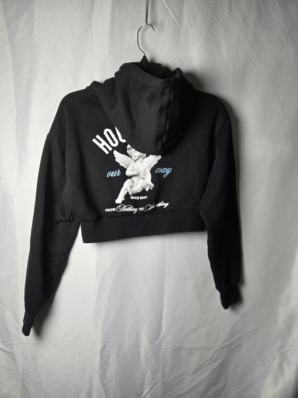 Hoodrich Black Cropped Hoodie with Cherub Graphic - Picture 6 of 8
